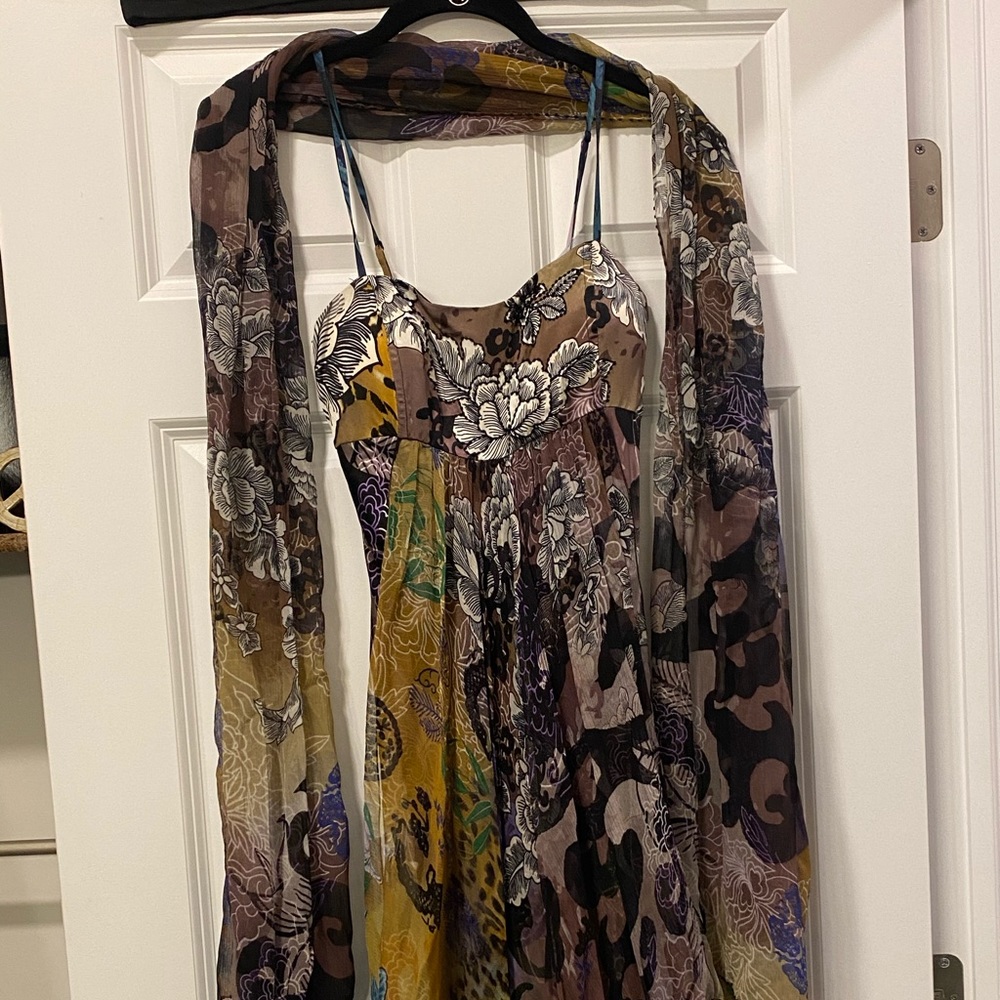 Mieka Patterned Cocktail Dress w/ Scarf